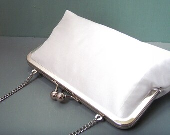 White clutch purse, silk bag with chain handle, wedding bridal clutch, bridesmaid gift