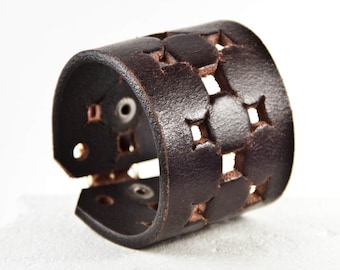 Brown Leather Jewelry - Dark Leather Cuff - Dark Brown Bracelet Wristband