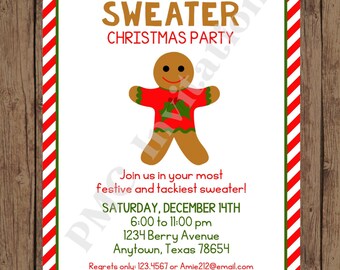 Custom PRINTED Ugly Sweater Christmas Holiday Invitation - 1.00 each with envelope