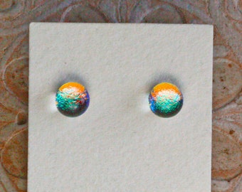 Dichroic Glass Earrings , Petite, Red/Golden/Green DGE-1381