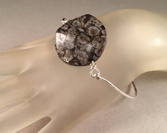 Sterling Silver Bangle Bracelet with Picture Jasper Gemstone Fits Wrist Size of 8 Inches and Smaller OOAK Previously 33 Dollars ON SALE