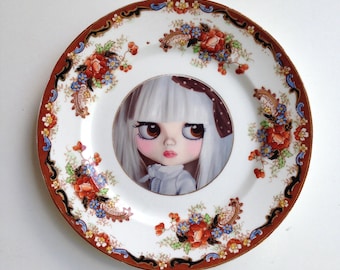 Blythe Doll Vintage Plate Altered Art - pop art wall hanging plate