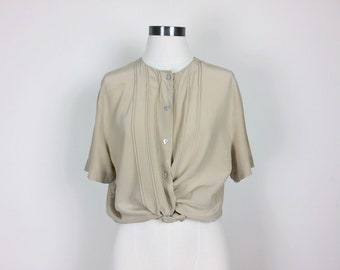 vintage silk blouse/ minimalist silk top/ silk shirt/ 80s silk top/ short sleeves women's size S/M