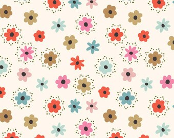 Flower Dots in White (2189-01) - BEAUTIFUL GARDEN GIRL - Tea and Sympathy for Studio e Fabric - By the Yard
