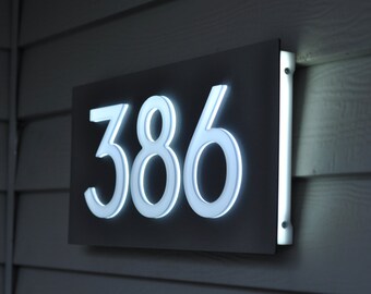 Custom Aluminum & Acrylic LED House Numbers Sign. 5" Tall Numbers! Lights Up Automatically! Low Voltage and Low Power! Low Profile!