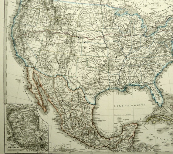 1877 Antique large map of THE UNITED STATES of America