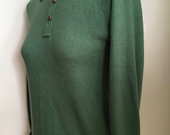 1960's Soft Green Acrylic Pullover Sweater with Brass Buttons/Mad Men