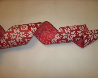 5 yds of Snowflake Ribbon, Sweater Ribbon, Holiday Ribbon, Seasonal Ribbon, Wired Edge Ribbon, Christmas Ribbon, Tree Ribbon, Craft Ribbon,