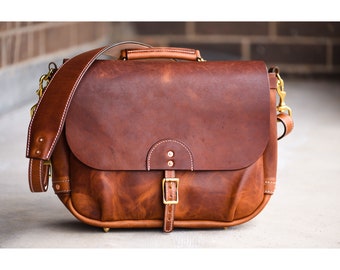 Handmade 16" Horween English Tan Dublin Leather Mailbag