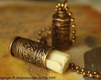 Etched Brass Bullet Shell Casing Secret Stash Pendant Necklace for Pet Ashes, Funerary Urn, MMJ 420, Cremation Container, Cache Vial SVSW