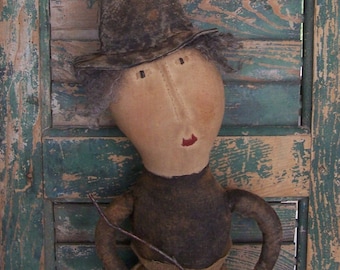 Primitive Doll, Primitive Witch Doll with Broom, Halloween Cloth Doll, Collectible Rag Doll, Handmade Halloween Doll - READY TO SHIP