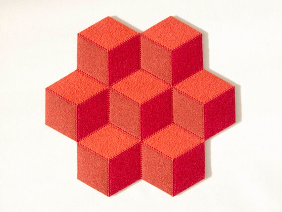 Small table mat / wool felt / orange and red / wool felt mat / stylish table mat / handmade / made in Italy