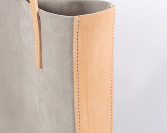 Natural Leather + Grey Suede Tote