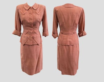 1940s Red Gingham Suit Angovar Beverly Hills XS