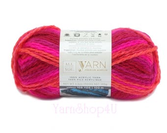 BRIGHT POP Ombre Bulky Yarn. All Things You Premium. Same as Charisma Bright Pop! Pink, Red, Coral Yarn. 3.5oz 109yds. Soft Bulky Variegate