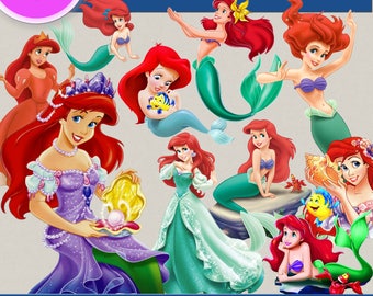 PRINCESS ARIEL, the little mermad clipart png Images, Digital Cliparts, Stickers, Decals, Png file, Transparent Backgrounds, digital print