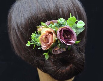 Purple hair flower Floral hair clip Purple wedding Purple Rose flower clip Purple Bridal Flower for hair Girls hair clip Flower hair jewelry