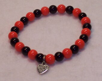 Black and Orange Team Stretch Bracelet. Free Shipping