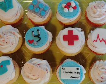 12 Fondant Medical Themed Cupcake Toppers