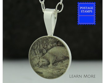 Platypus Sterling Silver Pendant. Platypus Charm Handmade from Vintage Australian Postage Stamps.