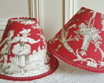 French TOILE DE JOUY Lampshade, Hand made lampshade, French country toile, French fabric, French home, 5.5 x 7.8 ins, Red, French home