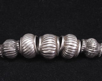5 Antique silver collared beads. Rajasthan, India. Tribal, ethnic jewelry