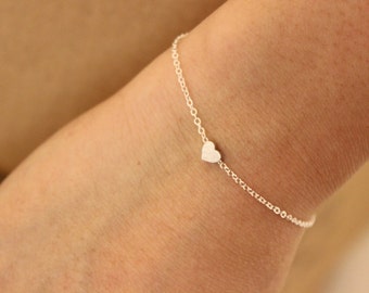 tiny silver heart bracelet, gold dainty bracelet, rose gold delicate bracelet, bridesmaid gift, minimalist, thin bracelet, sister gift