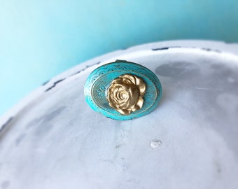 Gold rose turquoise Locket poison ring