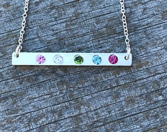 Birthstone Bar Necklace, Birthstone Necklace, Birthstone Jewelry, Mother's Necklace, Silver Bar Necklace, Christmas Gift, Gift for Her