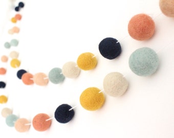 Arizona Garland- Felt Ball Garland- Girl Nursery Decor- Pom Pom Garland- Felt Pom Pom Garland- Tribal nursery Decor- Peach Navy Coral Mint