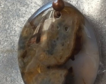SALE Brown and Clear Jasper Necklace Teardrop Pendant