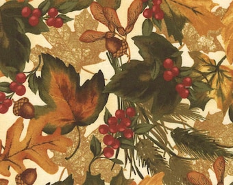 Cream Fall Leaves Fabric Yardage. Timeless Treasures. Fall Fabric. Thanksgiving fabric. Fall Quilt Fabric. Botanical Fabric. Rustic Fabric.