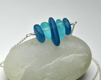 Blue sea glass necklace, Sea glass jewelry silver, Mother gift, outdoor, Ocean jewelry, Beach glass necklace, Blue necklace, Gift for women
