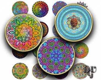 MANDALA bottle cap images 1" 1.25" 1.5" 30 20 mm Digital Collage Sheets printable sheet MANDALAS Bottle Caps 1 inch circles pendants C008