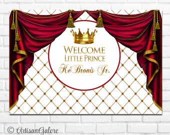 SALE Prince backdrop, Little Prince Baby Shower, Prince Birthday, Red and Gold Party Decoration, Photo Booth Prop, Royal Celebration digital