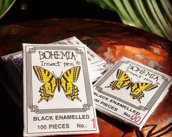 Bohemia Insect Pins, 100 piece packet of black enameled butterfly taxidermy mounting pins