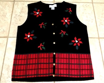 Vintage Christmas Sweater Vest Size Petite Small, Black Ugly Xmas Sweater Vest, Womens Mens Teen Unisex Fashion, Tacky Christmas, Party Wear