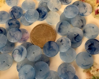 1960s Blue Lucite Varigated Disc Shaped Spacer Beads