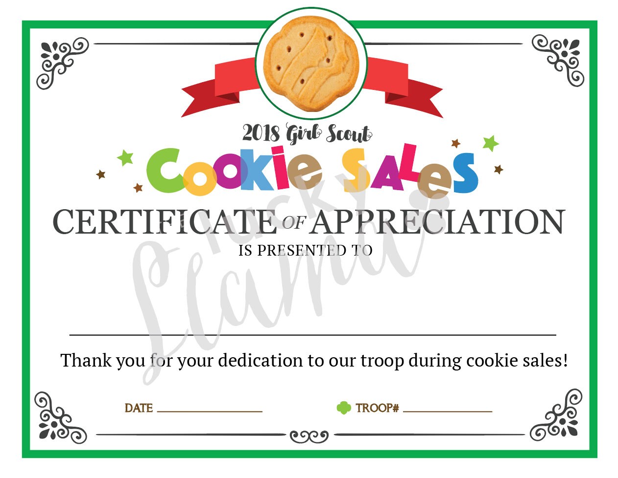 Girl Scout Cookie Mom Printable Certificate Editable Instant