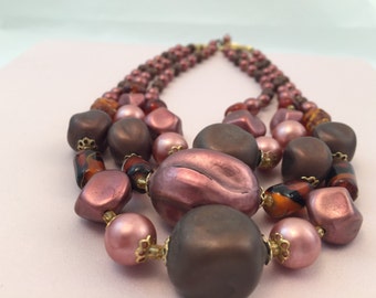 Vintage Necklace - Heirloom - Bead Necklace - Japan Necklace - Circa 1950 - Costume Jewelry - Pink - for her - Mom - 40th birthday