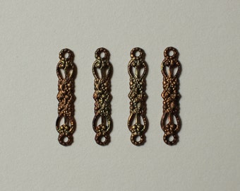 Vintage Oxidized Brass Filigree Connectors