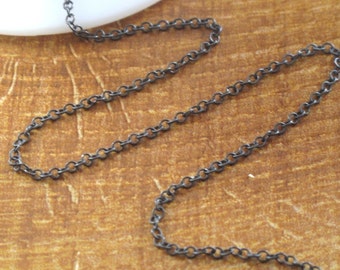 Two Feet of Dark Silver Chain, Oxidized .925 Sterling Cable Chain, 2 Feet, 2mm Cable Chain, Distressed Vintage Thin Chain for Jewelry (17s)