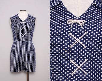 1950s Romper. 1950s Playsuit. Nautical Romper. Lolita Style Pin Up Playsuit. 50s Playsuit. Vintage 1950s Romper. Navy Blue Romper Size Large