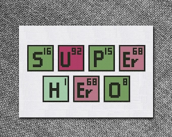 cross stitch pattern super hero periodic table instant download pdf counted chart
