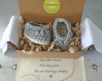 Grandparent Pregnancy Announcement, Pregnancy Reveal Booties, BOOTIES IN A BOX®, Baby Boy or Girl Booties, All Natural Yarn, Ready to Ship