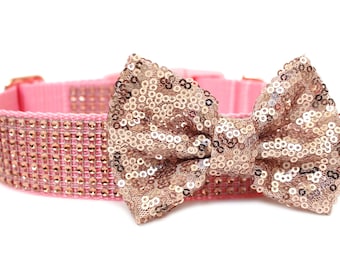 Rose Gold Dog Collar Bow Add-On Rose Gold Sparkle Bow for Dogs