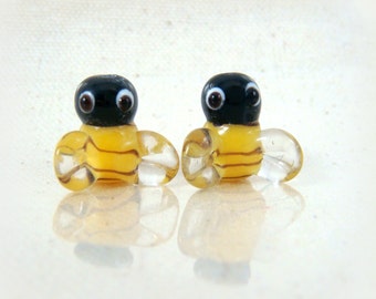 Bee Beads, Yellow and Black Bumble Bees, Lamp Work Beads - Bumble Bee Lampwork Beads - 13mm - Select Qty. from Options
