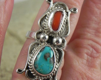 Turquoise Coral Sterling Silver Ring
