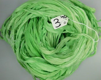 Sari silk Ribbon, Recycled Silk Chiffon, Sari Ribbon, Spearmint green ribbon, tassel supply, knitting supply, weaving supply, crochet supply