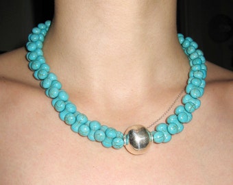 Turquoise Magnesite In Sterling Silver Necklace